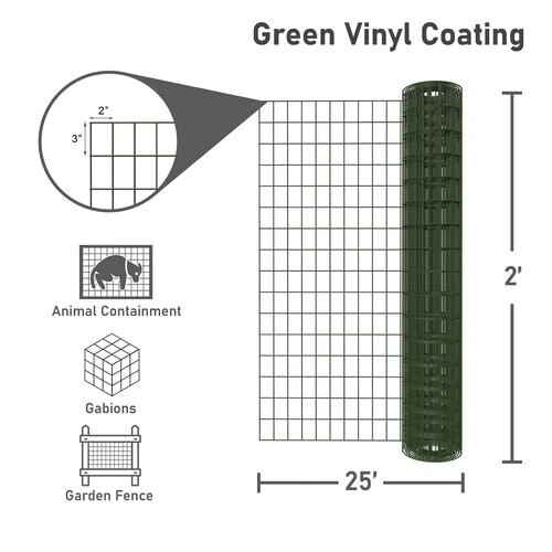Yardworks 2' X 25' Green Vinyl-Coated Wire Fence 4 Yardworks 2' X 25' Green Vinyl-Coated Wire Fence - Image 4